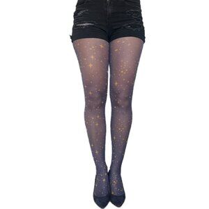 Navy Gold New Stars Patterned Tights For Women